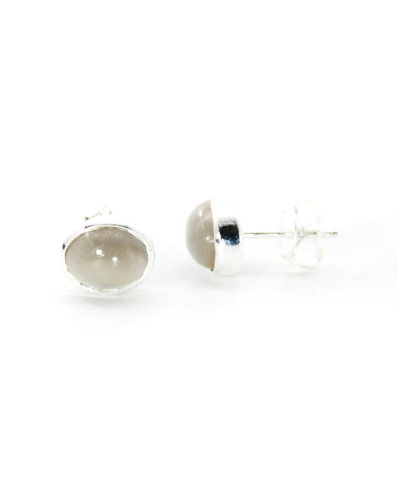 Ohrstecker Mondstein grau oval