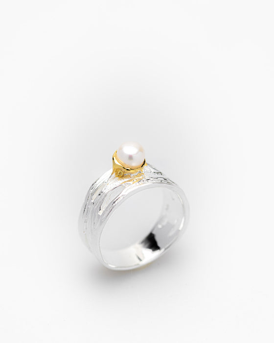 Perl Ring Silber vergoldet